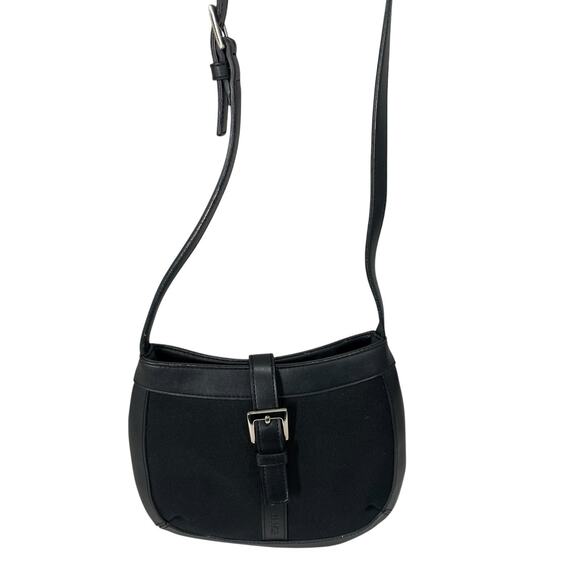 Vintage 90's Y2K Esprit Black Faux Leather Canvas Crossbody Mini Bag Small Purse - Picture 3 of 12